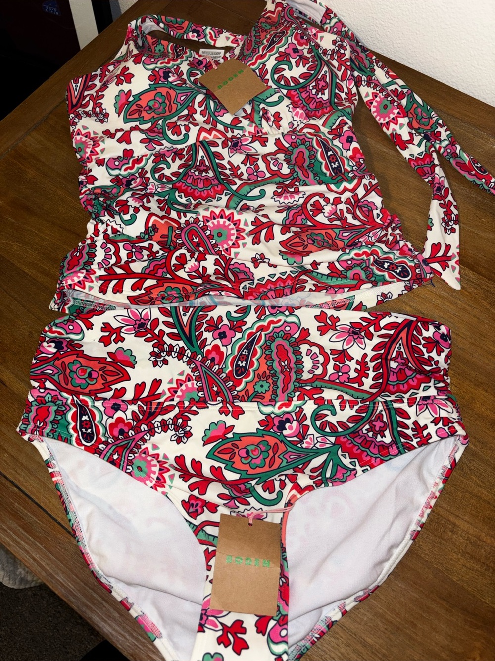 Boden Pink Red Green Paisley Two-Piece Swimsuit